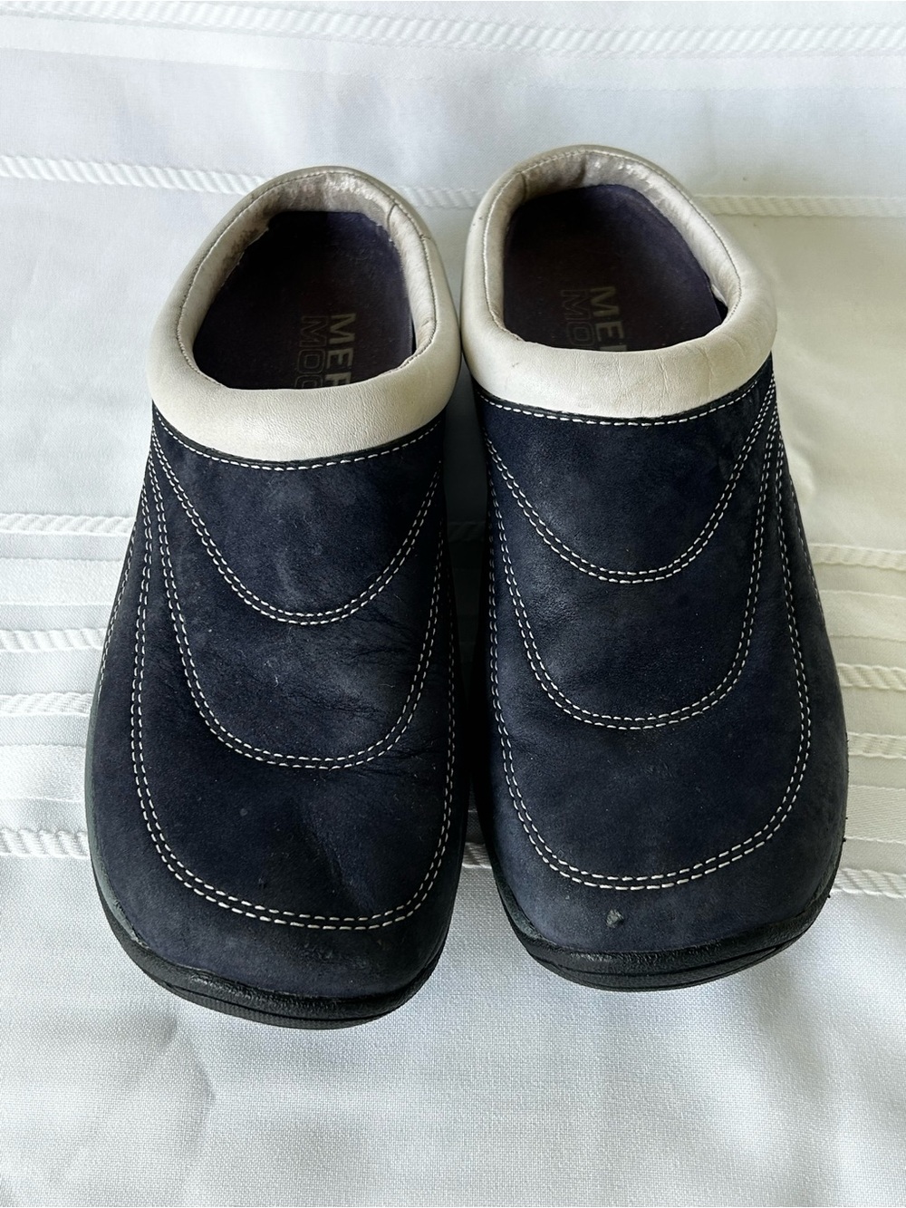 Merrell Primo Quiltwd Slide Moc Clogs Womens 8.5 Navy  Blue Suede Leather Shoes